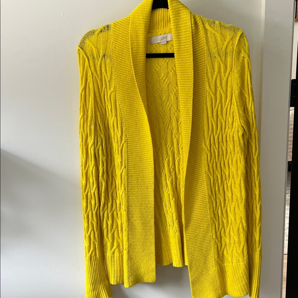 LOFT Bright Yellow Cable Knit Open-Front Cardigan